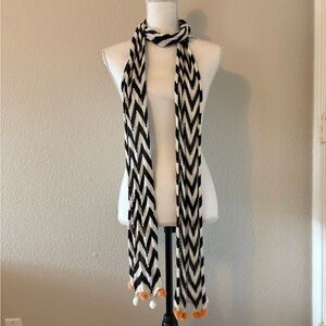 Chan Luu Chevron Patterned Scarf with Pom Poms